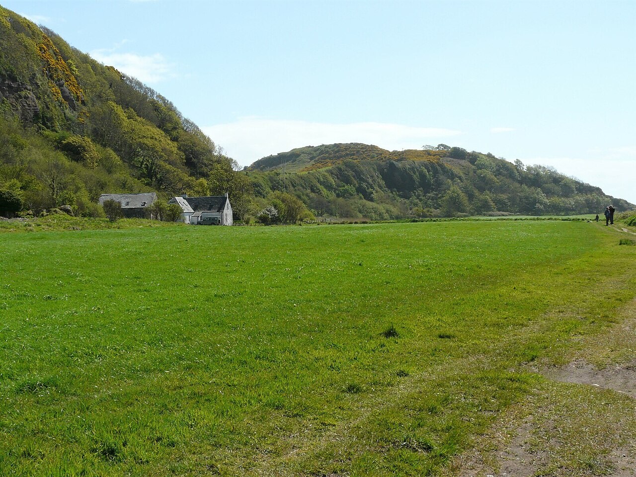 A low grassy coastal terrace below an older cliff near Northbank.